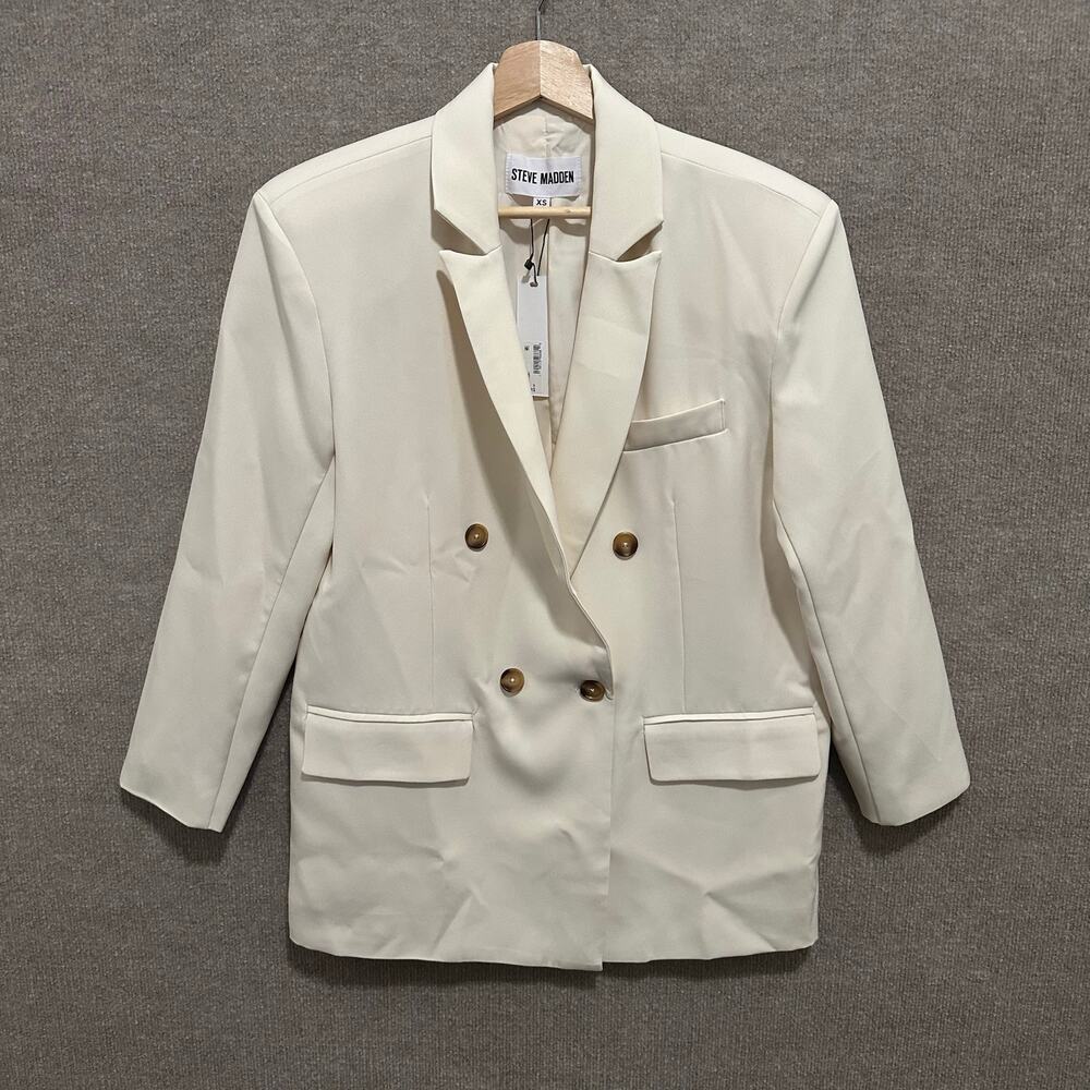 Steve Madden Cream Ivory Double Breasted Power Blazer Jacket XS Corporate Chic